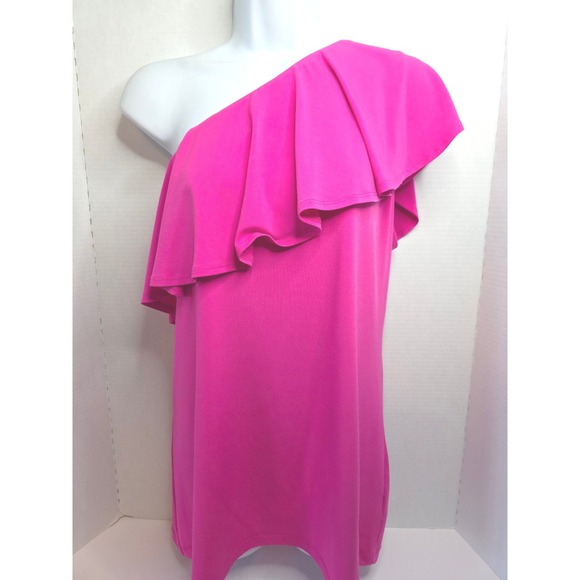 INC International Concepts Tops - INC International Concepts Hot Pink One Shoulder Ruffle Top XL